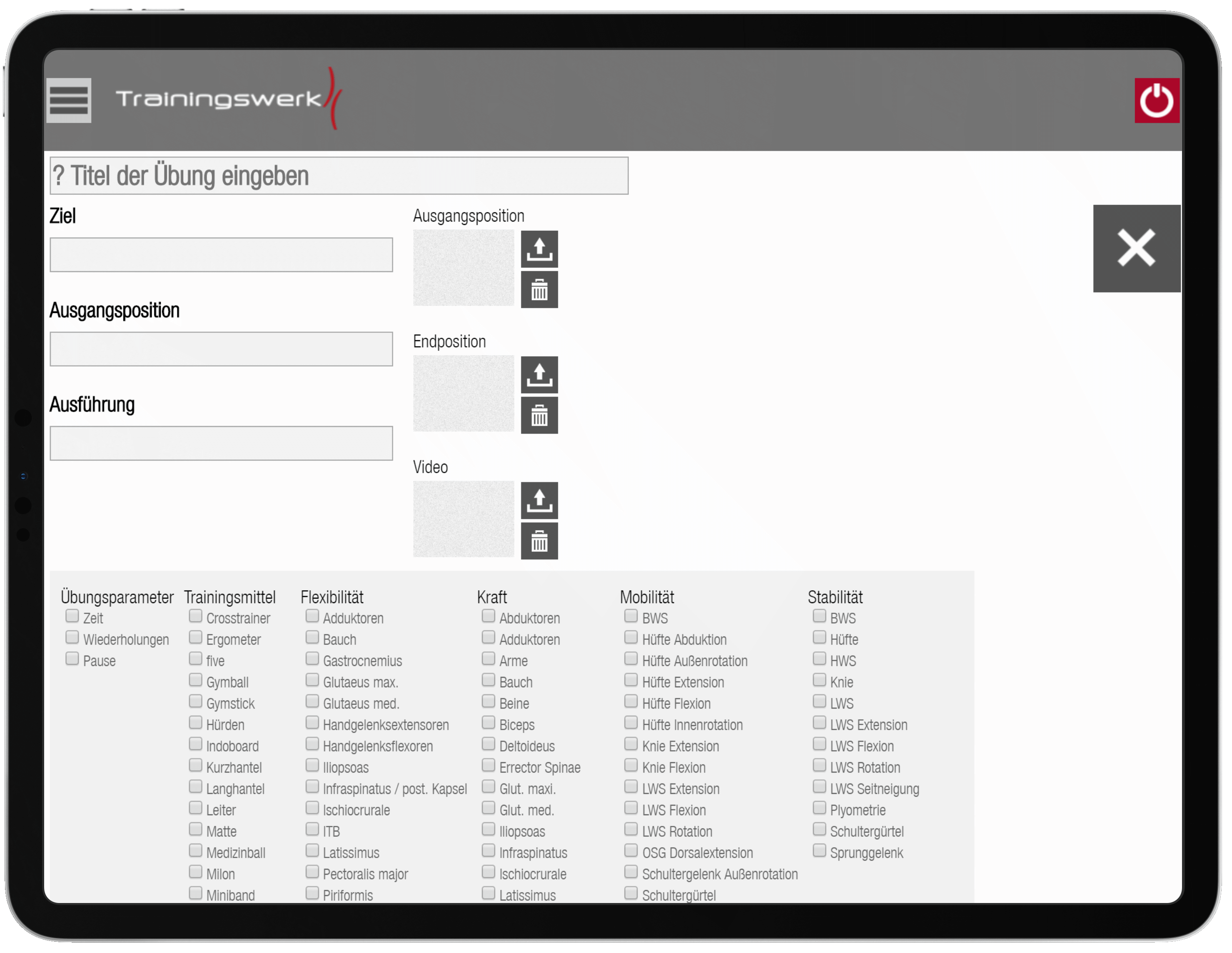 Trainingswerk App Übung anlegen